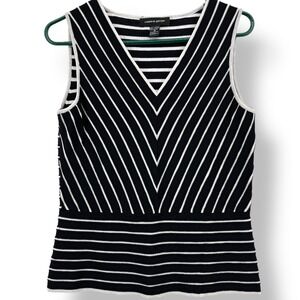 Cable & Gauge Tank‎ Top Striped Sleeveless V Neck B&W Medium Minimalist Chevron